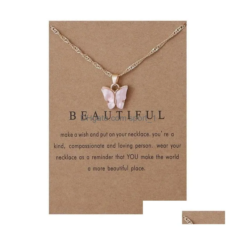 cute acrylic butterfly pendant necklace sweet animal statement choker necklaces jewelry with gifts card for women