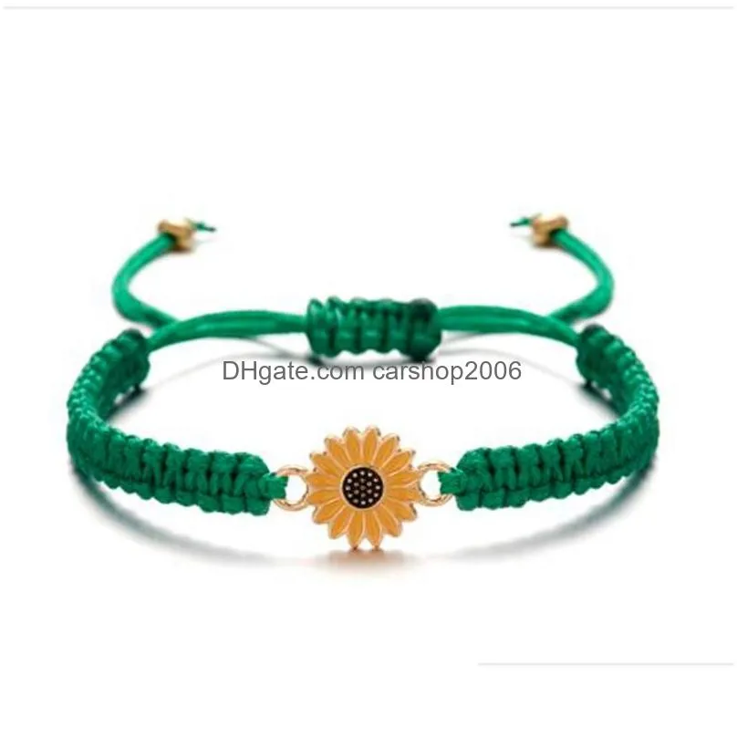 charm bracelets 16pc sunflower daisy adjustable woven bracelet ladies bangle vintage jewelry couple lucky friendship wholesale