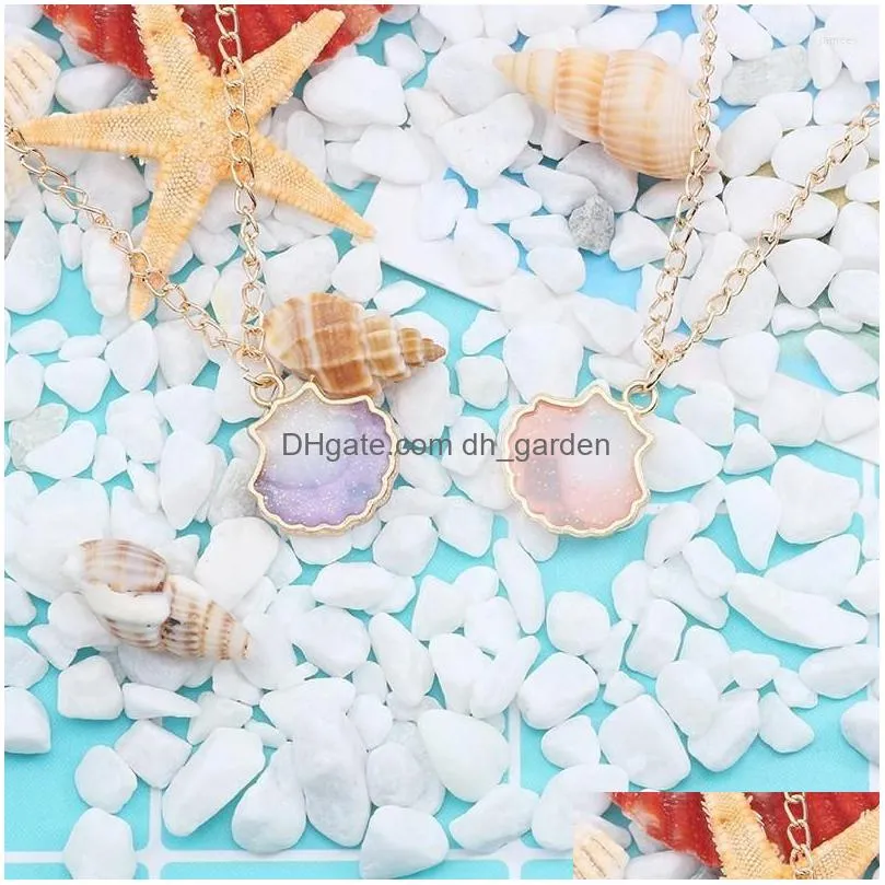 pendant necklaces cartoon shell necklace jewelry tiny double side enamel colorful cameo shells pendants for women kids gift