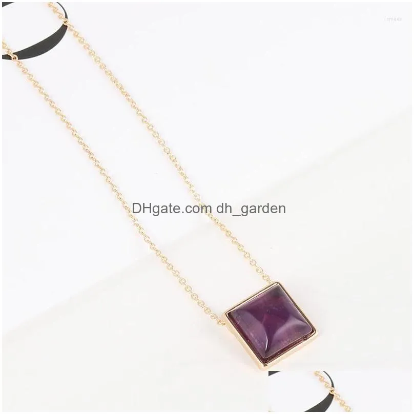pendant necklaces trendy multi colorful square natural stone necklace for women girls gift short choker neck lanyards wholesale jewel