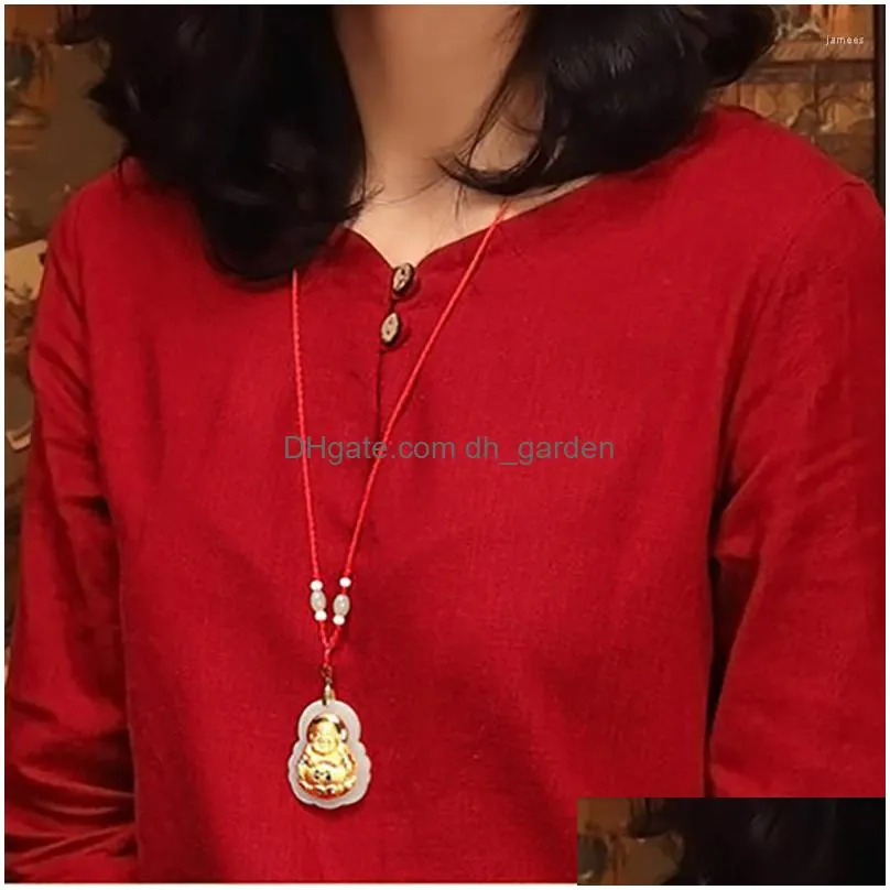 pendant necklaces hetian natural stone pendants plate gold laughing buddha rope chain necklace for women men fashion jewelry