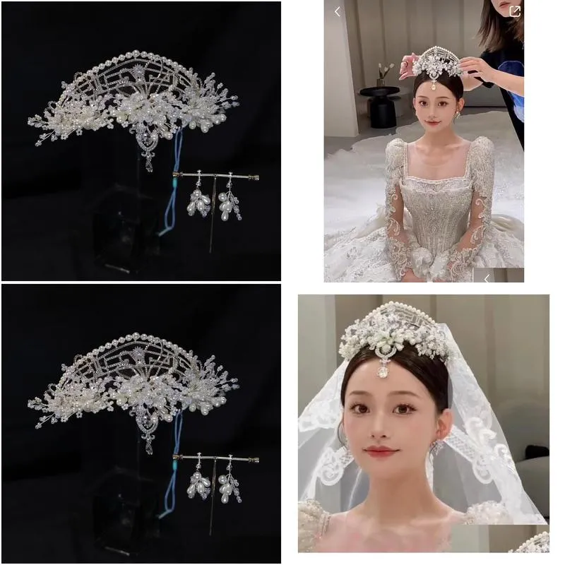 bridal crown double layer crystal tassel super immortal eyebrow heart pendant one piece princess birthday party crown wedding jewelry