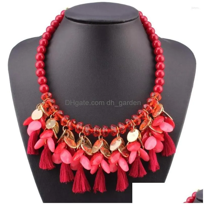 pendant necklaces fashion brand colorful necklace bead chain tassel chunky statement crystal for women wholesale