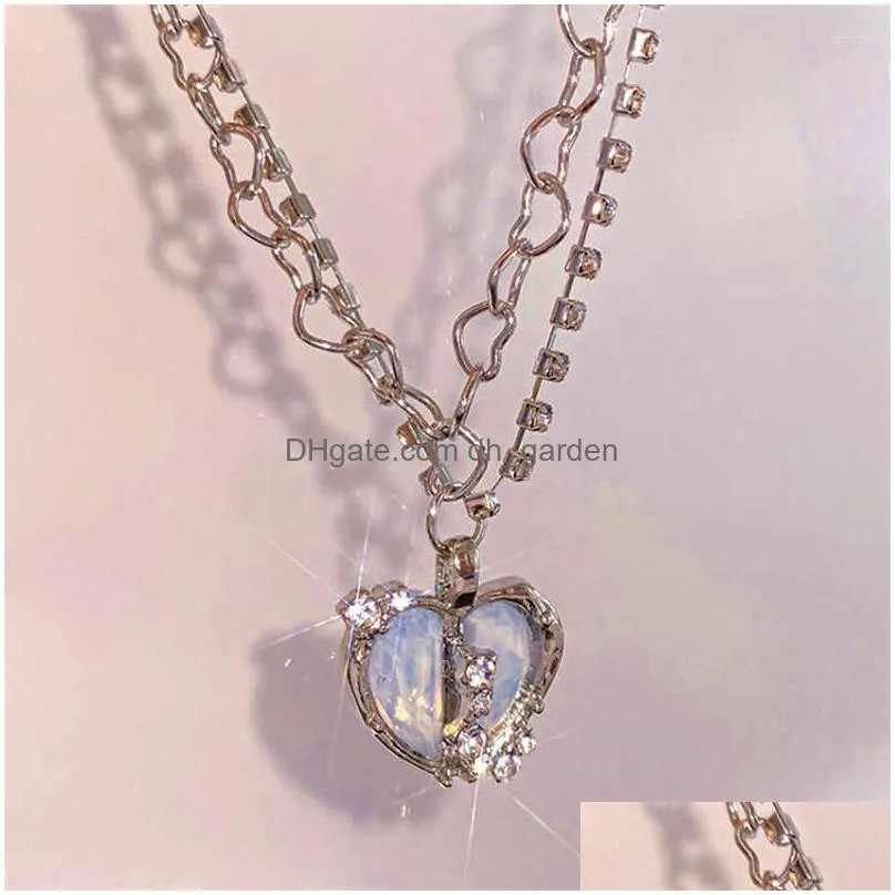 pendant necklaces kpop shine necklace y2k heart silver color chain chokers multilayer fashion trendy jewelry