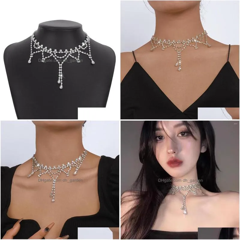 choker rhinestone claw chain tassel pendant necklace for women short necklaces female gold silver color 2023 fashion jewelry