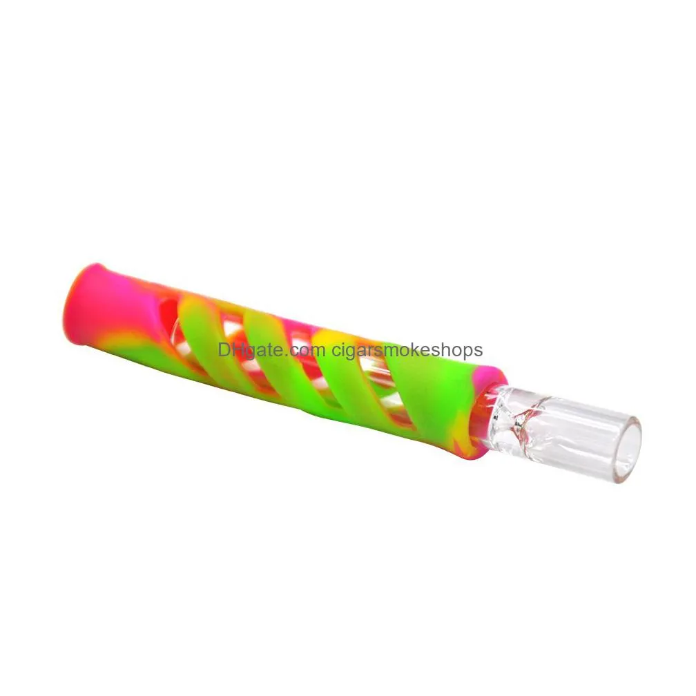 silicone smoking accessories one hitter pipes cigar smoke pipe hose 90mm cigarette holder dugout tobacco herb pipes