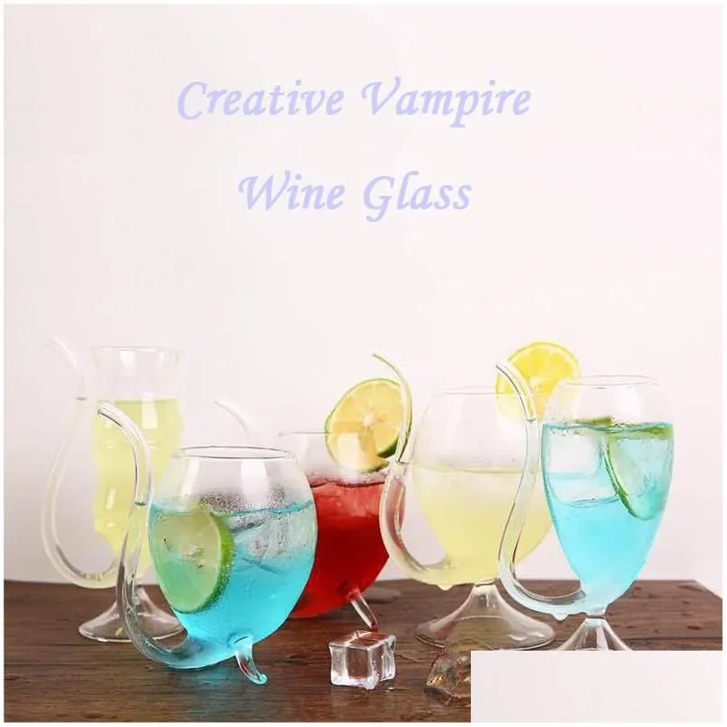wine glasses bar wiare vampire whiskey cup red glass creative heatresistant transparent home tea milk with straw3576396