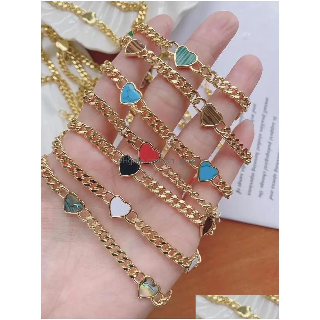 chains 3pcs luxury 18k gold plated chain necklace colorful shell stone heart for women party gifts fine jewelry