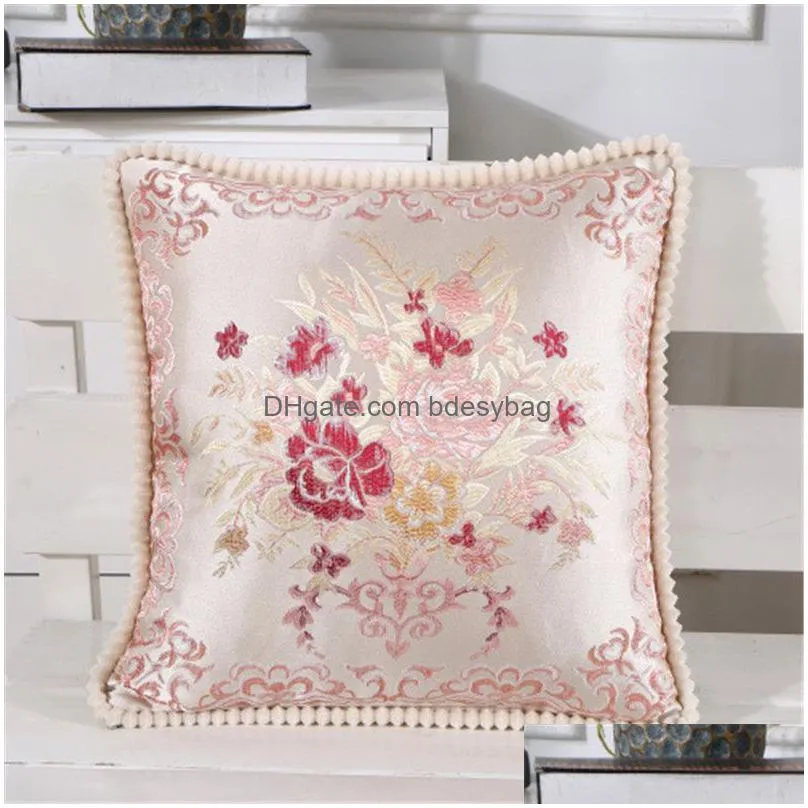royal embroidered pillowcase 48x48cm sofa pillow case cover rose peony flower embroidered seat car sofa pillowcase home decor