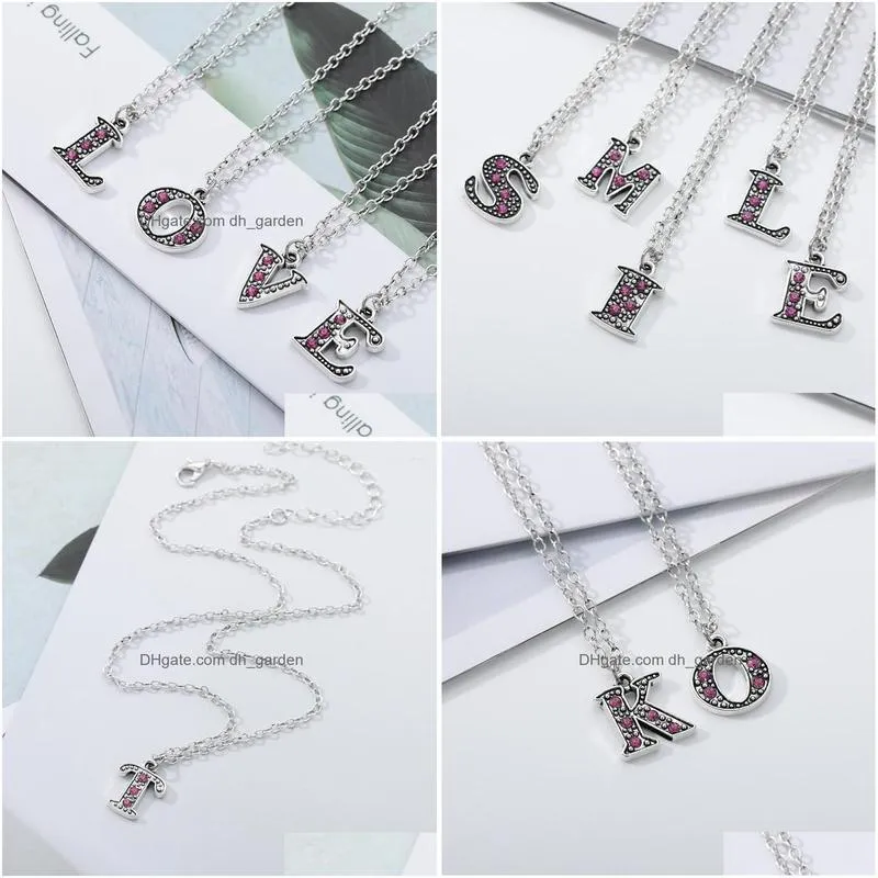 pendant necklaces az crystal 26 letters necklaceblack 0il color purple necklace for women silver chain