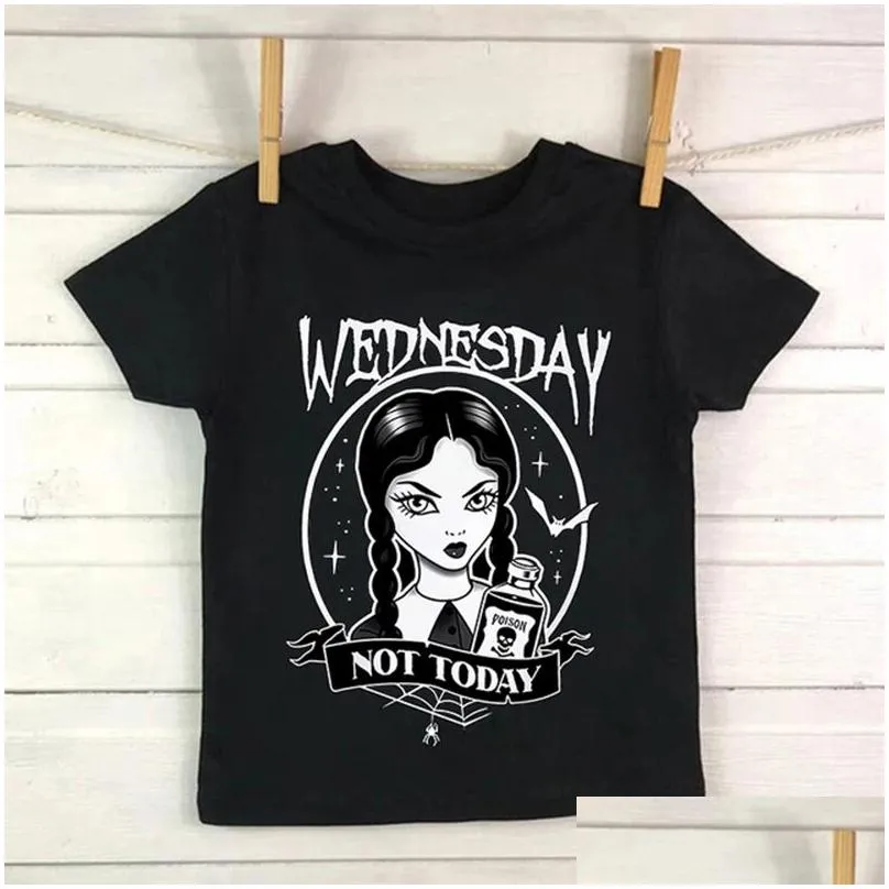 polos casual top wednesday addams children t shirt i hate people cartoons clothes kid girl boy nevermore academy t shirt little baby