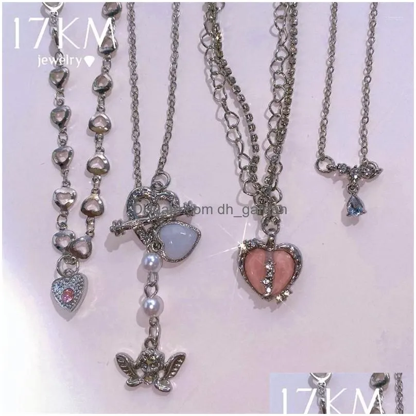 pendant necklaces kpop shine necklace y2k heart silver color chain chokers multilayer fashion trendy jewelry