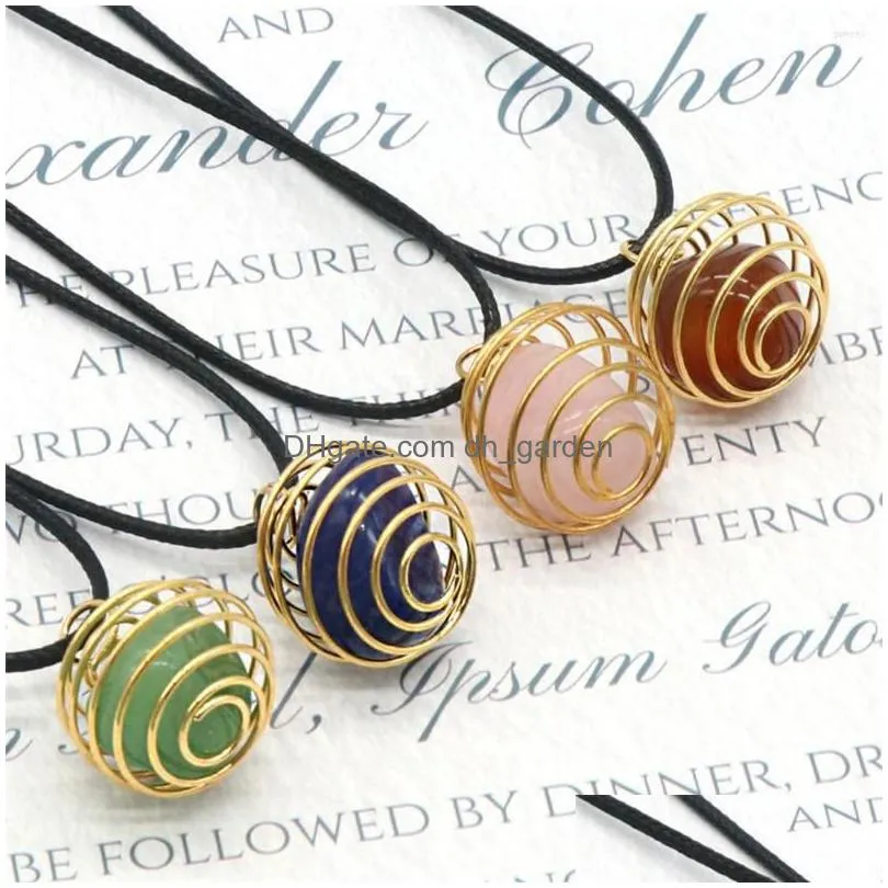 pendant necklaces sell 6pcs/lot natural crystal agate semiprecious copper wire winding spring couples lucky gift jewelry necklace