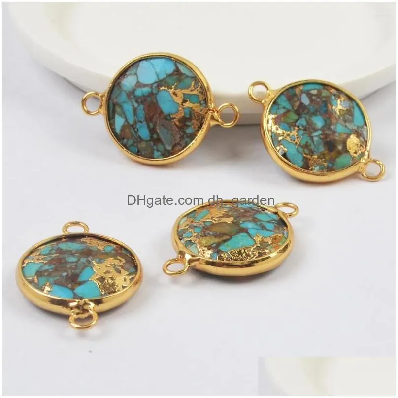 pendant necklaces borosa 5pcs fashion gold plated round copper turquoise faceted connector for necklace handmade jewelry g2009