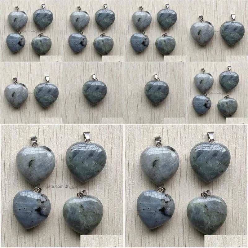 pendant necklaces natural spectrolite wholesale 4pcs/lot fashion good quality love heart shape pendants for jewelry making 30mm