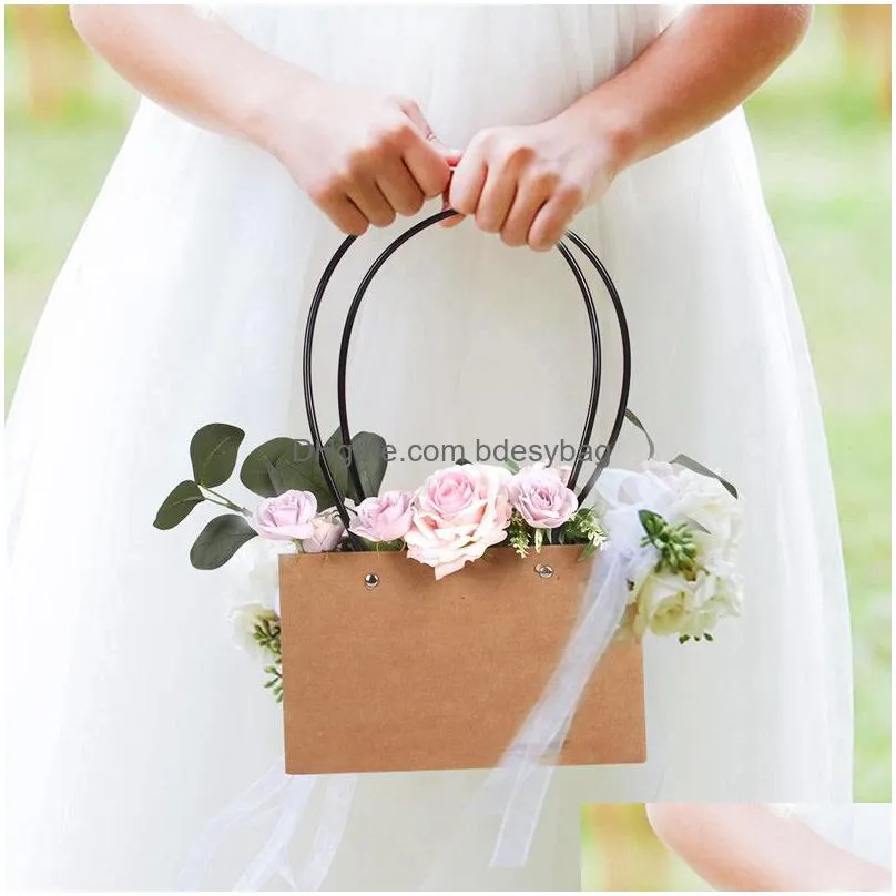 kraft paper florist bag black white pink flower box waterproof florist gift bags wedding valentines day flower box