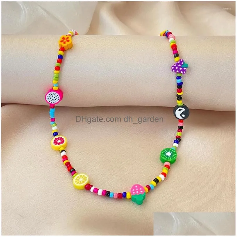 choker bohemian colorful bead soft clay fruit necklaces for women boho creative yin yang rice hawaii necklace 2023 tready