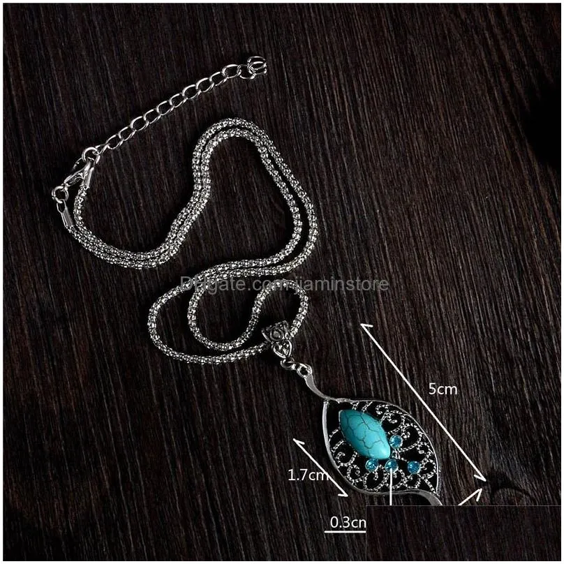 wholesale rhinestone crystal leaf pendant necklace vintage turquoise costume jewel sweater chain tl198 necklaces