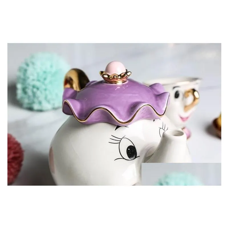 cartoon beauty beast teapot mug mrs potts chip tea pot cup one set nice christmas gift 208l