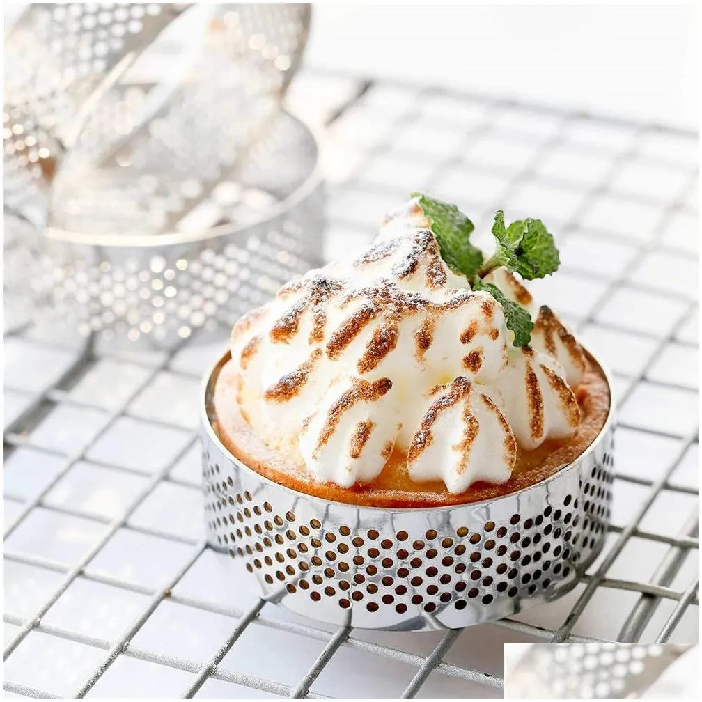 3/6pcs circular tart ring french dessert stainless steel perforation fruit pie quiche cake mousse mold kitchen baking mould