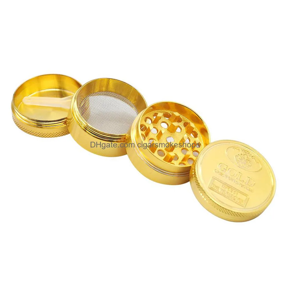 40mm gold coin herb grinder smoking flat drum cartoon zinc alloy 4 layers metal grinders tobacco crusher