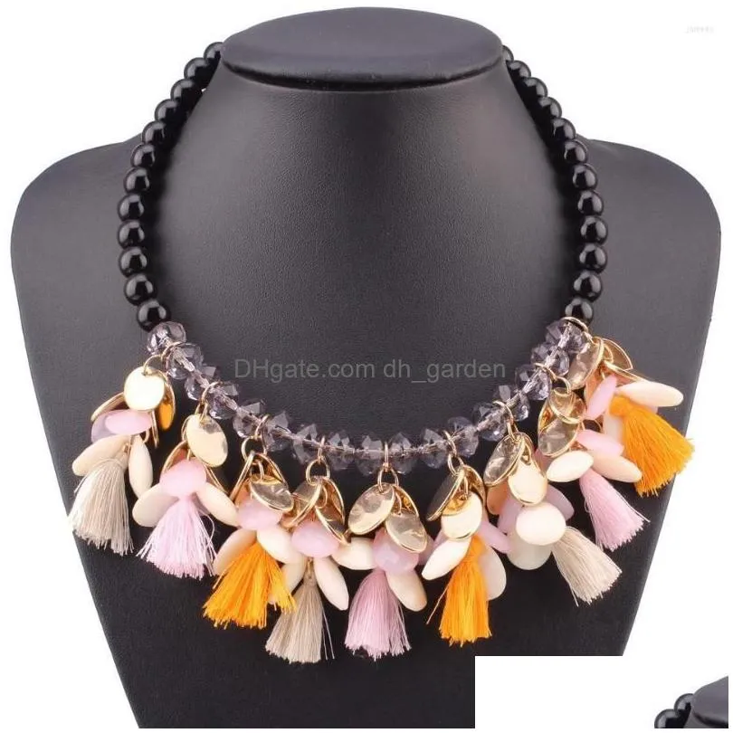 pendant necklaces fashion brand colorful necklace bead chain tassel chunky statement crystal for women wholesale