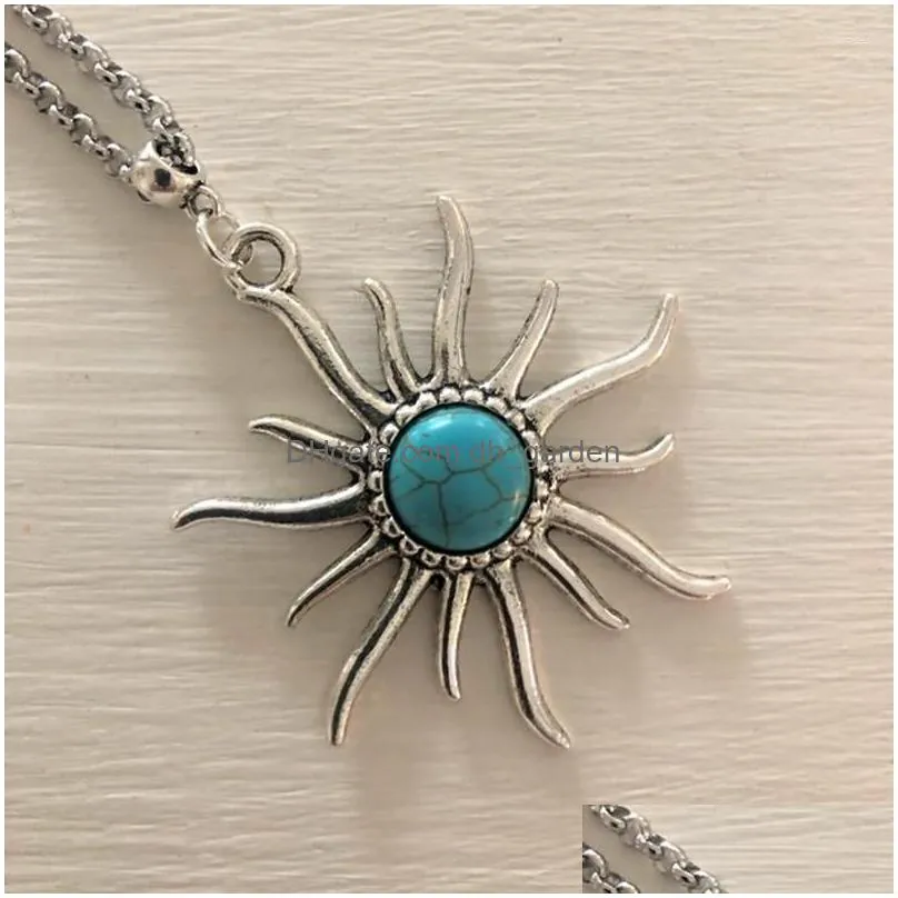 pendant necklaces sun flower crack turquoise jewelry cross chain wedding banquet festival gifts men and women daily
