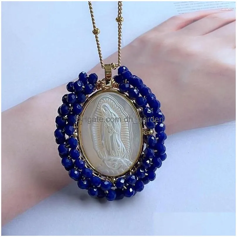 chains promotion natural virgin of guadalupe mother pearl necklace for women gift