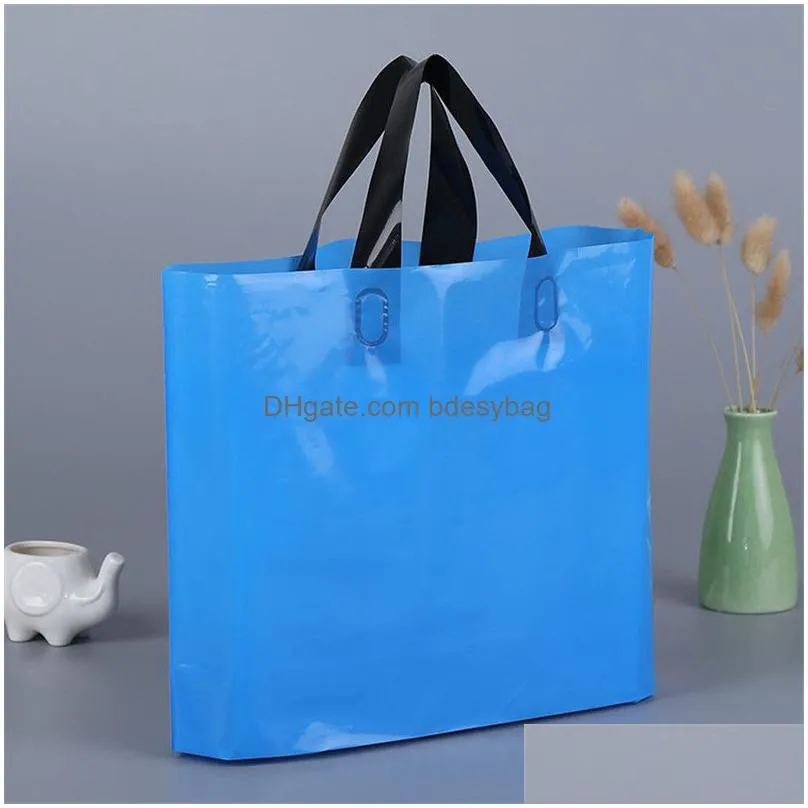 plastic shopping bags with handle solid color garment/clothing/gift packaging bag party supplies custom logo printed avaliable