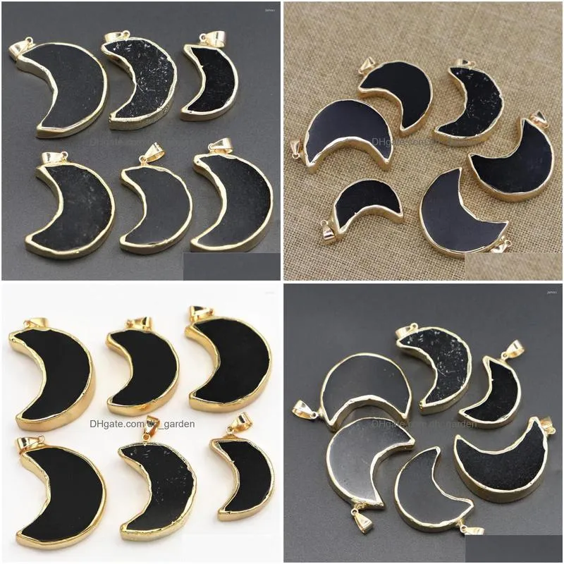 pendant necklaces brand natural original beautiful black moon crescent tourmaline diy jewelry making necklace 4pcs