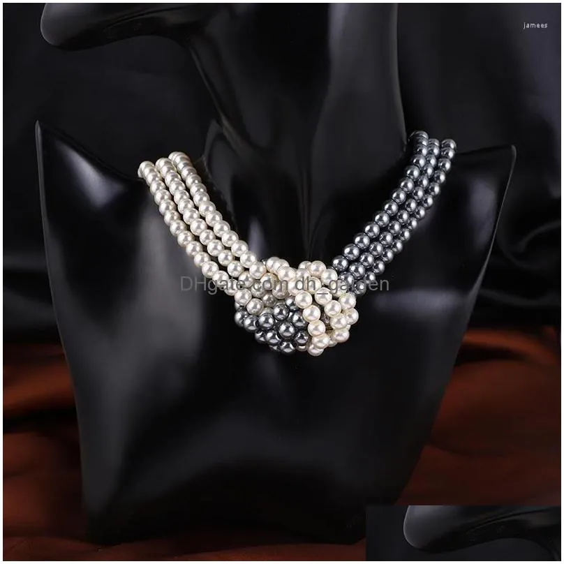 choker twocolor pearl necklace black and white knotted bride jewelry for women