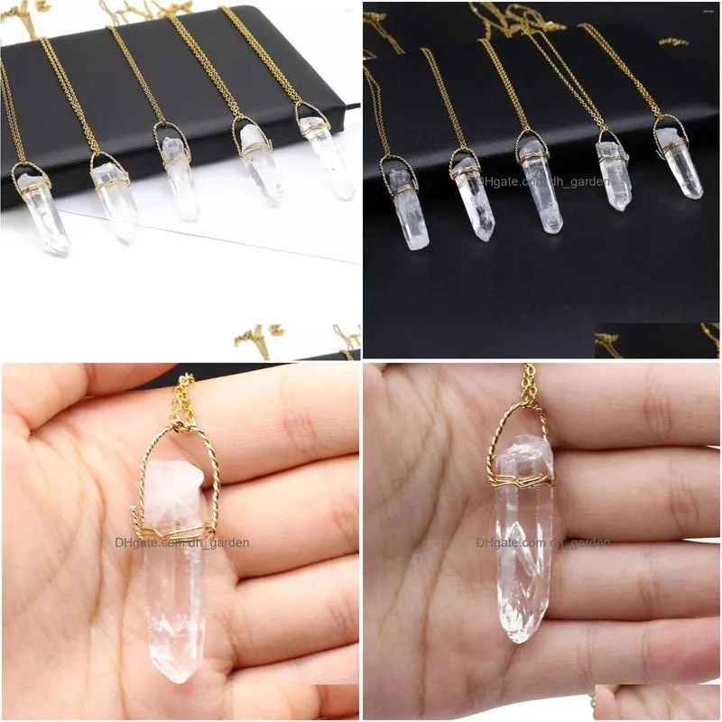 pendant necklaces for women jewelry crafts natural clear quartz stone necklace golden link 55 5cm rope chains crystals charms