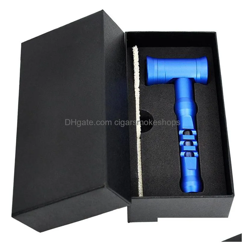 protable hammer shaped metal tobacco pipe complete set contains wax rope smoking grass weeding accessories gifts for mens