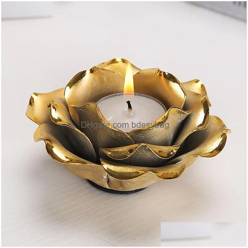 nordic candles holder plating silver gold lotus rose shape candlestick valentine wedding festival home tealight candles decor