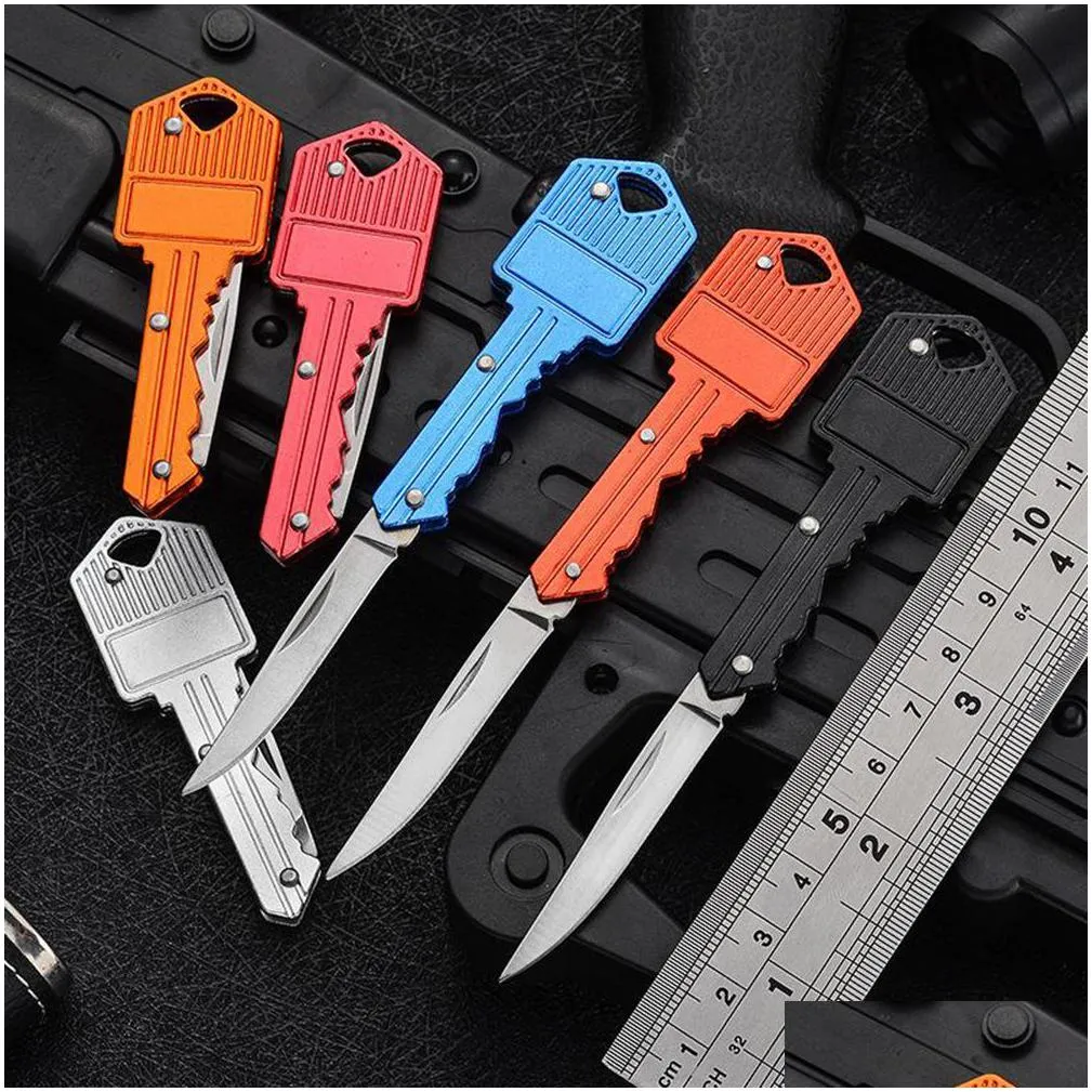 6colors key shape multifunctional keys knife mini folding blade knives fruit knifetool outdoor saber swiss selfdefense knivesedc tool gear total length