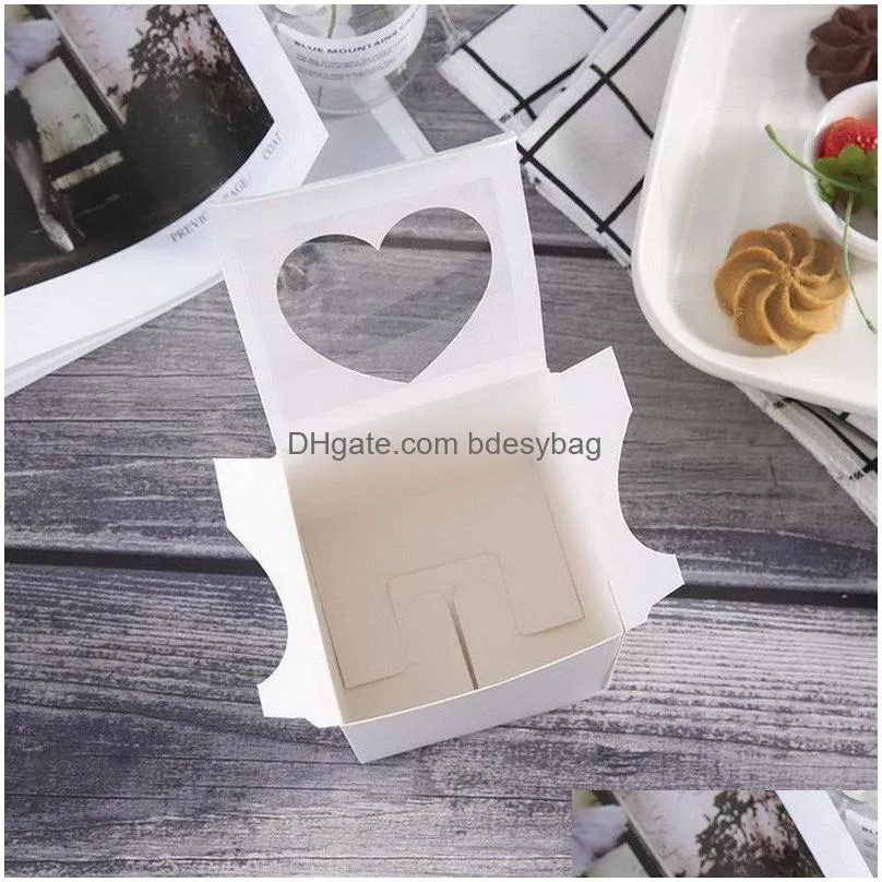 pvc window cupcake box 7.5x7.5x7.5cm white glossy heartshaped window cake gift favour boxes for valentine day wedding