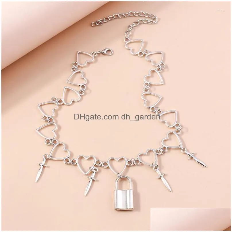 choker kpop vintage harajuku metal heart neck chains grunge sword pendant necklaces for women girl jewelry in necklace