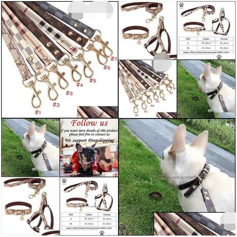 dog collars leashes step in dog harness designer dogs collar leashes set classic plaid leather pet leash for small medium cat chih