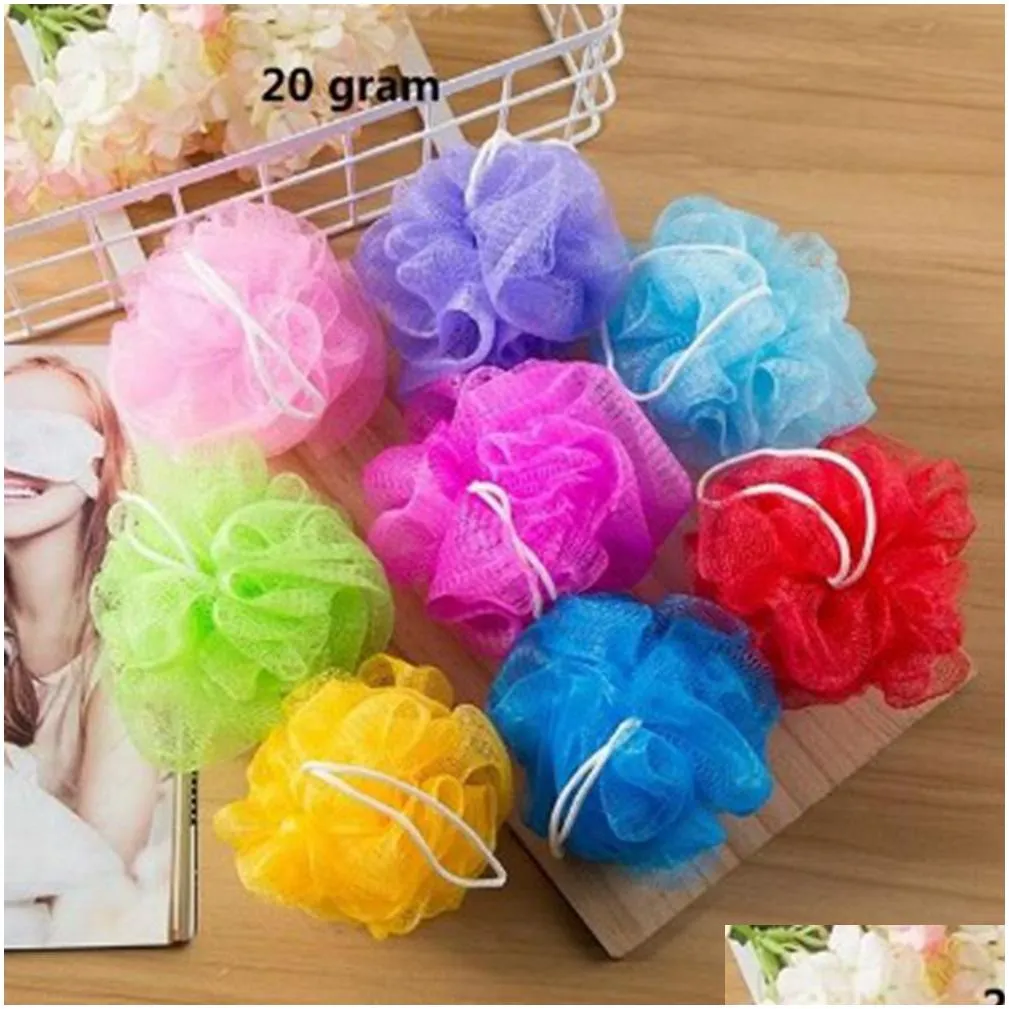 100pcs multi colors 8g/15g/20g/30g bath brushes shower sponge pouf loofahs nylon mesh brush scrubbers ball meshbath showroom sponges