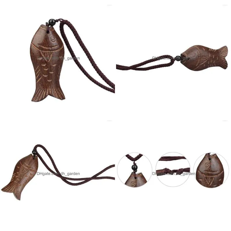 pendant necklaces wood lucky fish brown and vintage artificial leather necklace chain 2023 ee