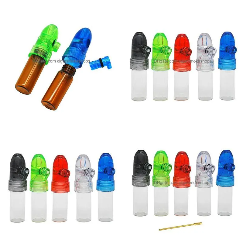 smoking plastic glass snuff dispenser 67 mm in height bullet rocket pill box case snorter sunff snorter sniffer wholesale