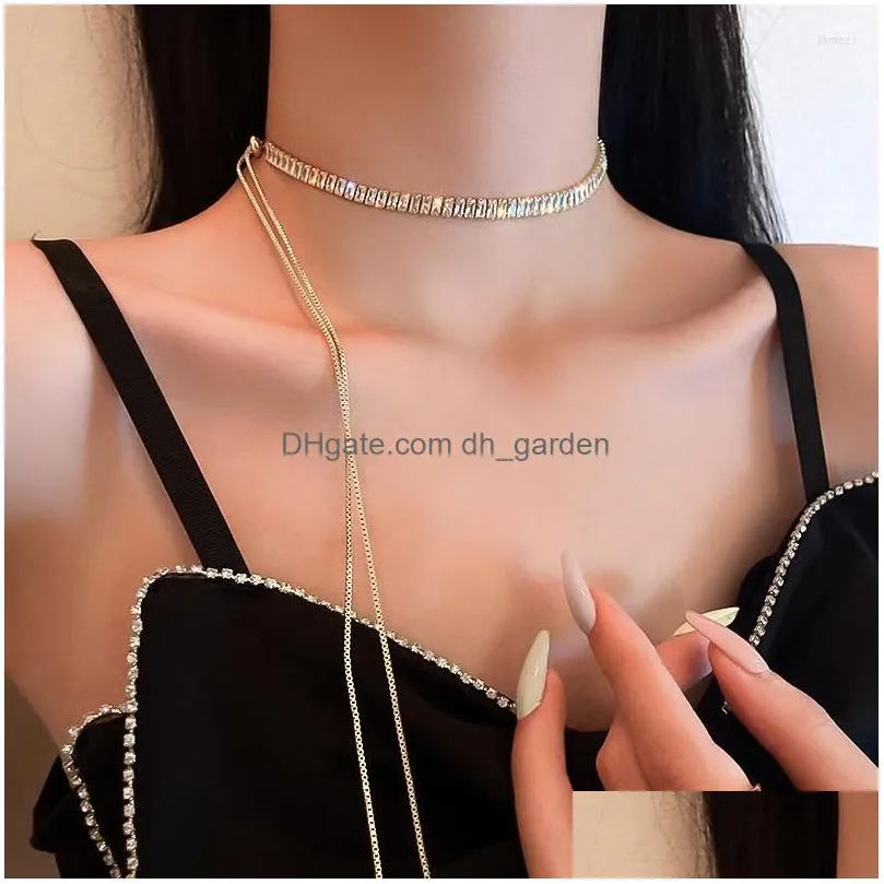 choker sexy girl long zircon necklace textured rhinos fashion personality clavicle chain tassel deep v pendant party neck