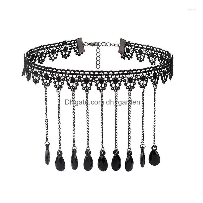 choker vintage fringe lace pendant goth punk clavicle chain water drop pearl sunflower charm necklace jewelry for women