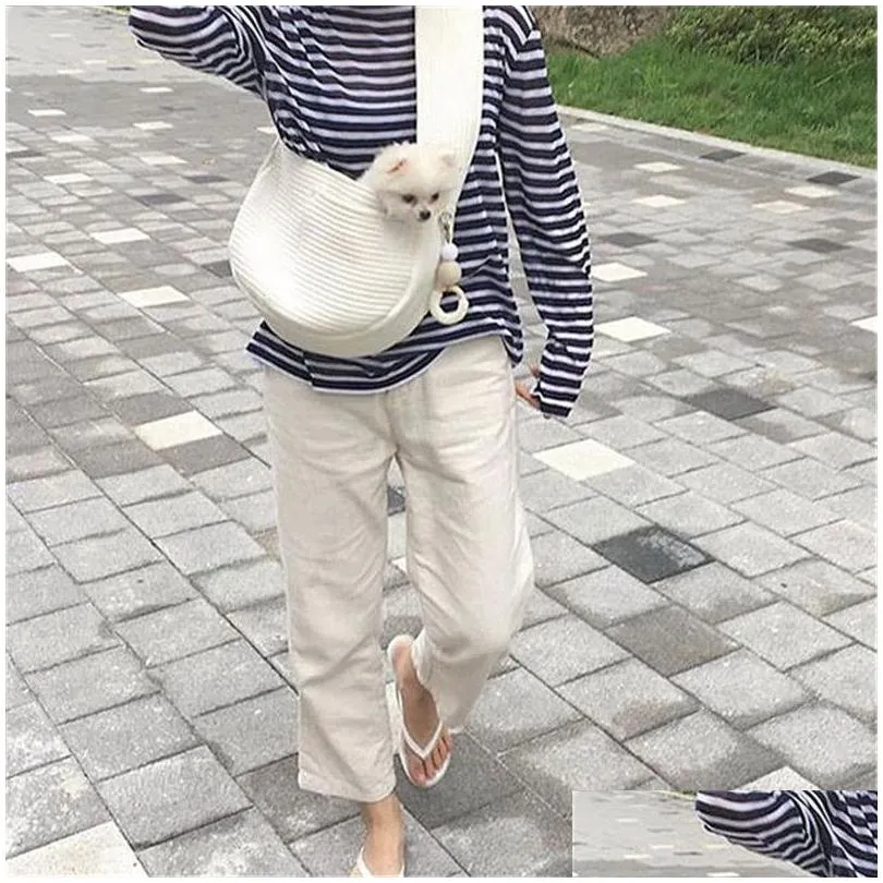 handmade pet dog carrier no pendant outdoor travel handbag canvas single shoulder bag sling comfort travel tote shoulder bag