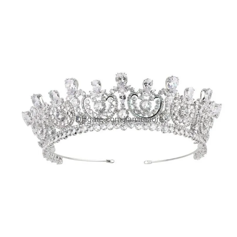hair clips luxury 3a cubic zircon lengthen crown retro court noble style bride tiaras bridal jewelry accessories hq0705