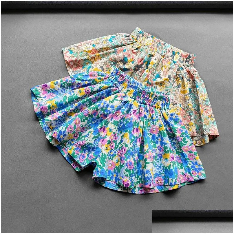 shorts baby girls flower culottes summer sweet fashionable childrens floral wide leg pants kids mini 230524