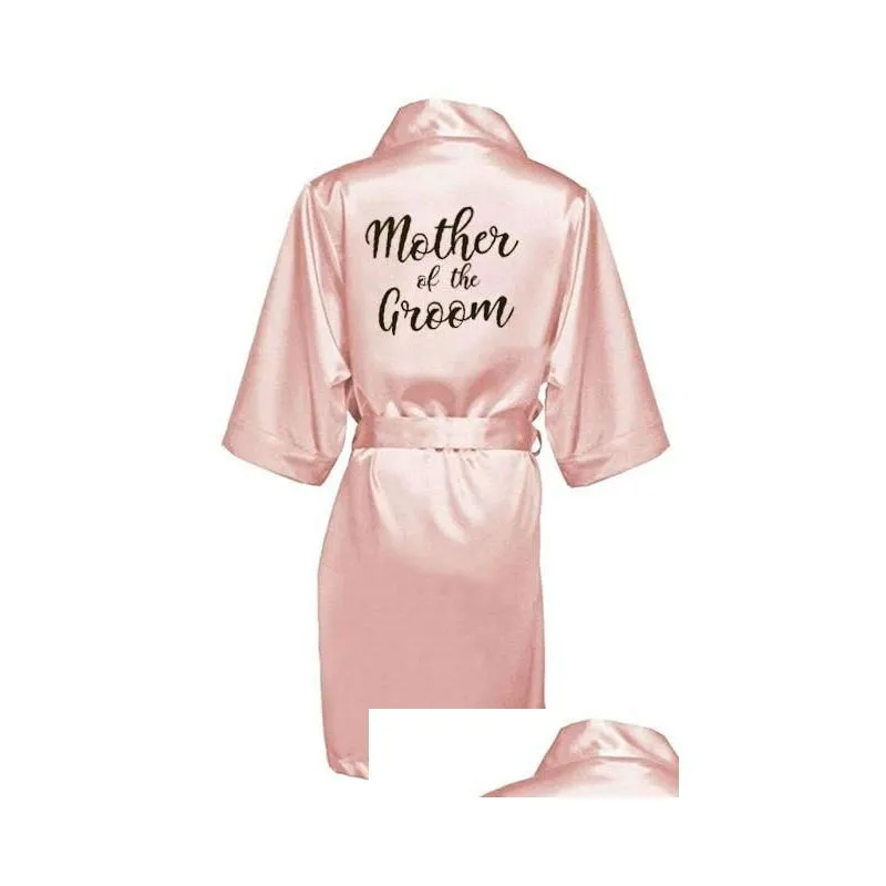 bride bridesmaid robe with white black letters mother sister of the bride wedding gift bathrobe kimono satin robes