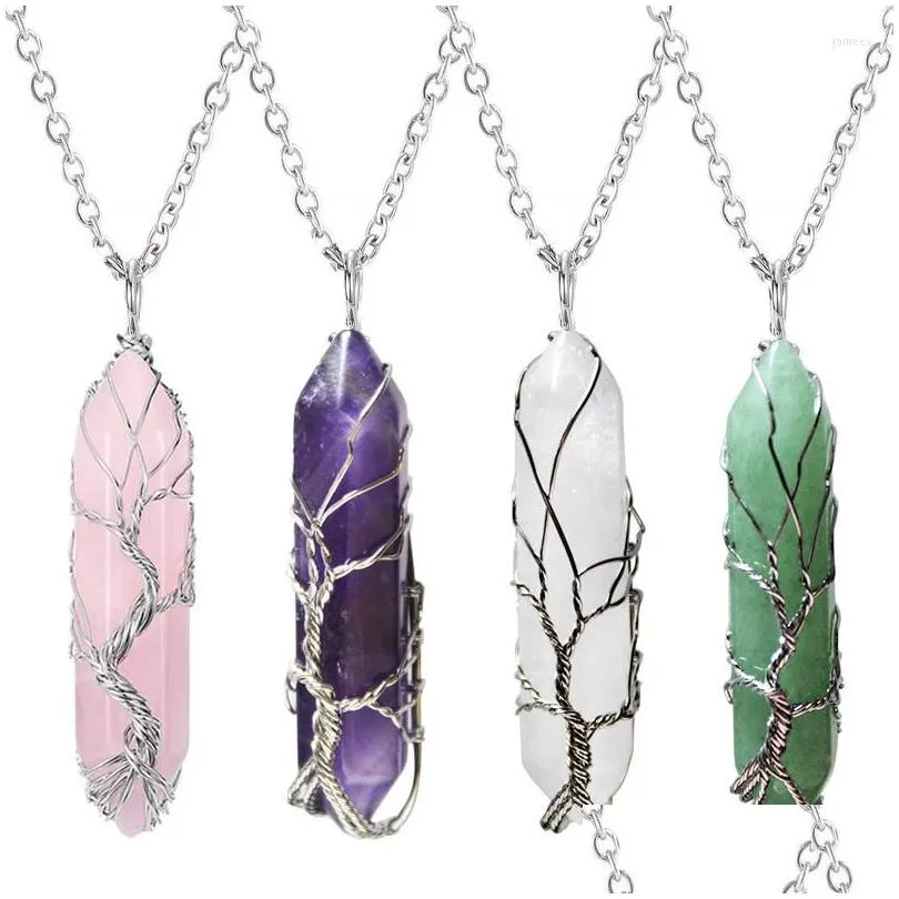 pendant necklaces natural opal stone necklace tree of life wire wrap quartz jewelry drop handmade gift