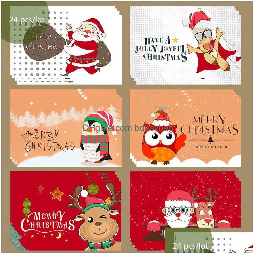 24 pcs/lot christmas cards set xmas santa bell elk sowman cartoon postcards diy year greeting cards xmas gift