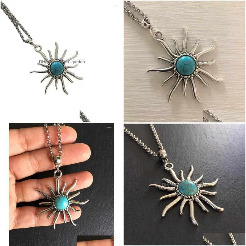 pendant necklaces sun flower crack turquoise jewelry cross chain wedding banquet festival gifts men and women daily